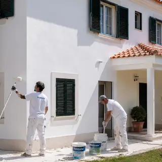 Equipa a pintar fachada de moradia